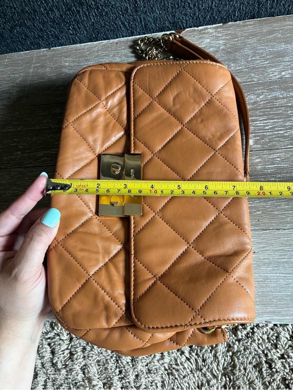Michael Kors Quilted Sloan Camel Colored Shoulder Bag with Gold Chain Straps - Picture 11 of 13